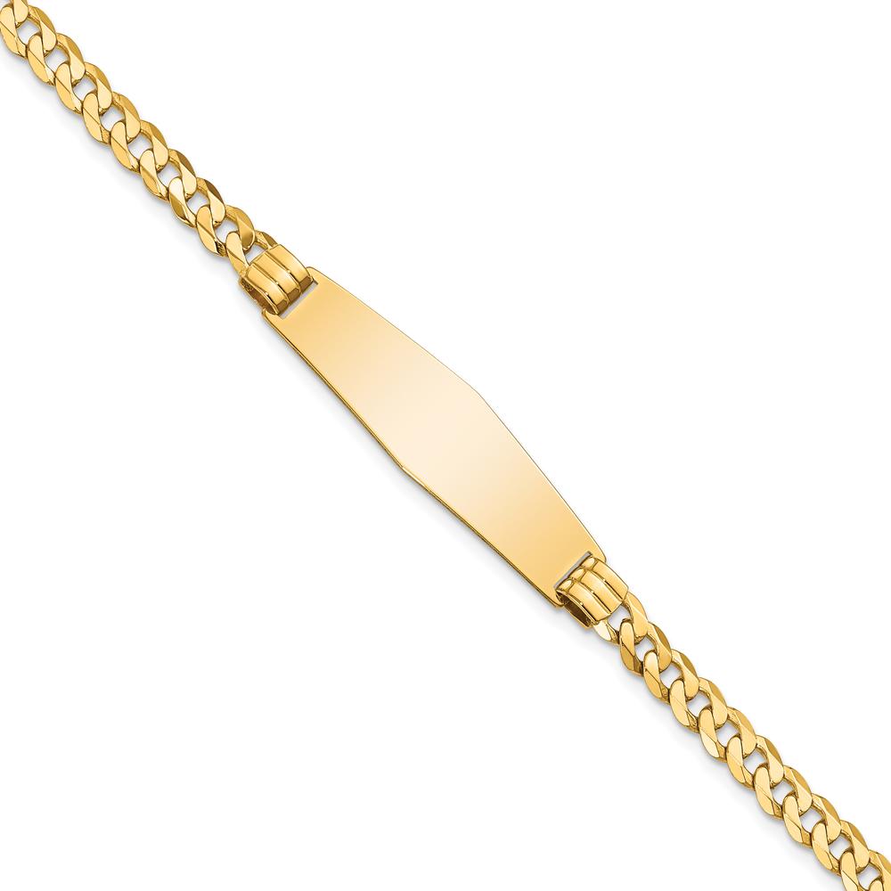 14K Yellow Gold Polished Curb Link ID Bracelet with Solid Plate - 7" Length by Oro Pregiato