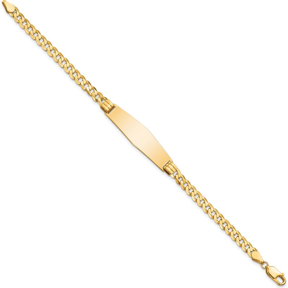 14K Yellow Gold Polished Curb Link ID Bracelet with Solid Plate - 7" Length by Oro Pregiato