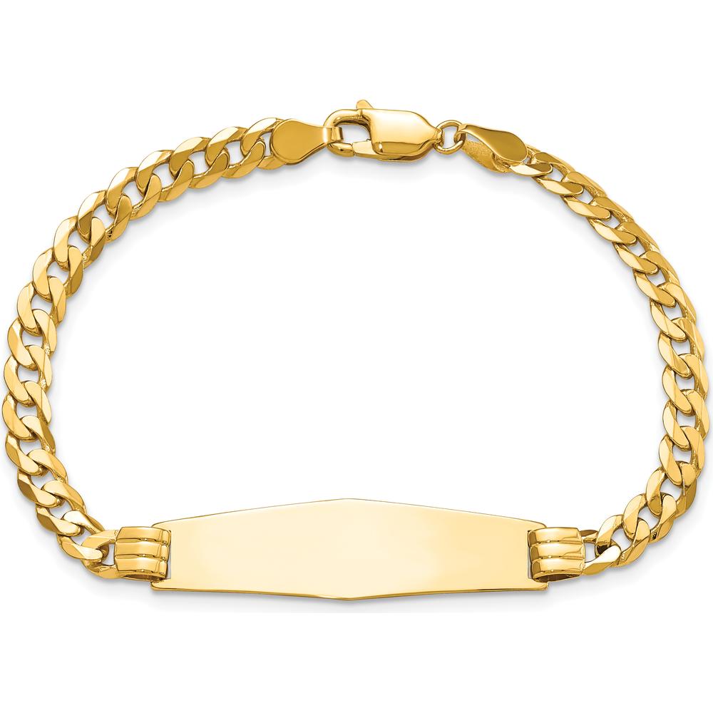 14K Yellow Gold Polished Curb Link ID Bracelet with Solid Plate - 7" Length by Oro Pregiato