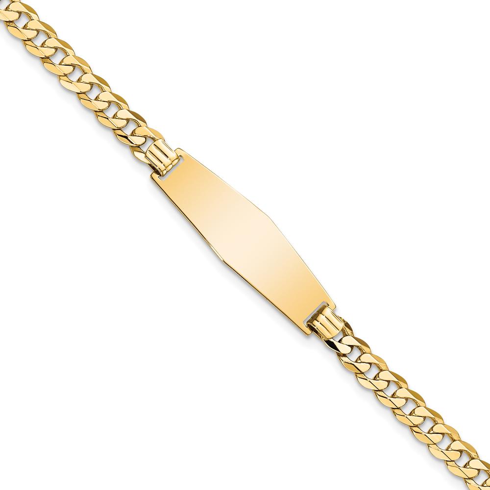 14K Yellow Gold Polished Curb Link ID Bracelet with Solid Plate - 7" Length by Oro Pregiato