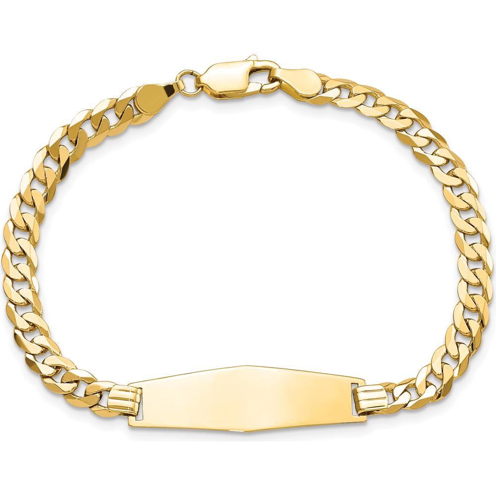 14K Yellow Gold Polished Curb Link ID Bracelet with Solid Plate - 7" Length by Oro Pregiato
