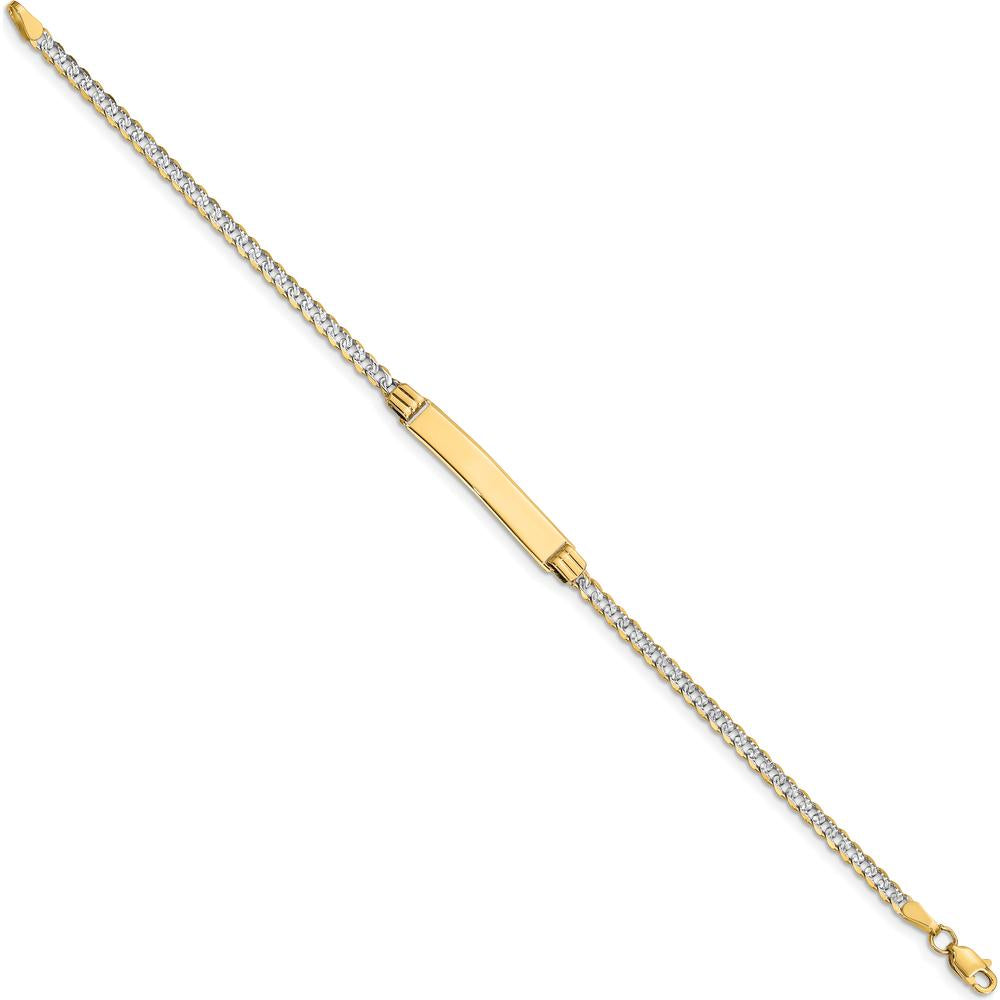 14K Yellow Gold Polished Curb Link ID Bracelet with Solid Plate - 8 Inches by Oro Pregiato