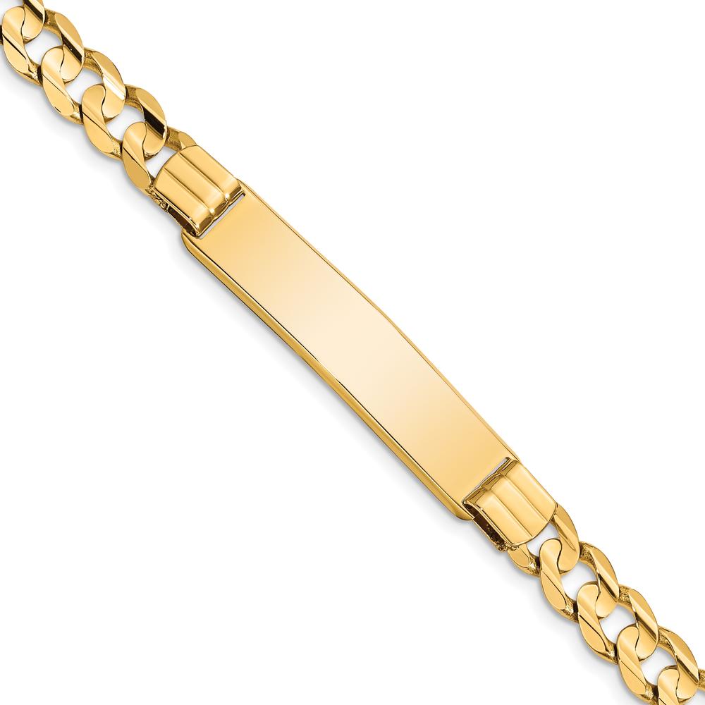 14K Yellow Gold Polished Curb Link ID Bracelet with Solid Plate - 8" Length by Oro Pregiato