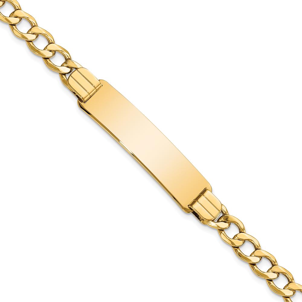 14K Yellow Gold Polished Curb Link ID Bracelet with Solid Plate - 8" Length by Oro Pregiato