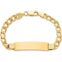 14K Yellow Gold Polished Curb Link ID Bracelet with Solid Plate - 8" Length by Oro Pregiato