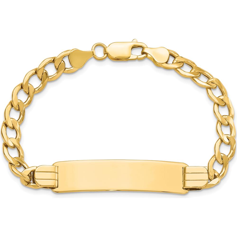 14K Yellow Gold Polished Curb Link ID Bracelet with Solid Plate - 8" Length by Oro Pregiato