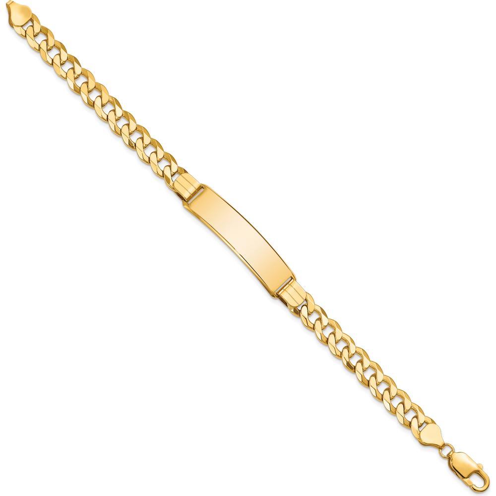 14K Yellow Gold Polished Curb Link ID Bracelet with Solid Plate - 8" Length by Oro Pregiato