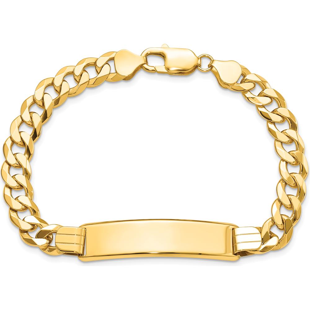 14K Yellow Gold Polished Curb Link ID Bracelet with Solid Plate - 8" Length by Oro Pregiato