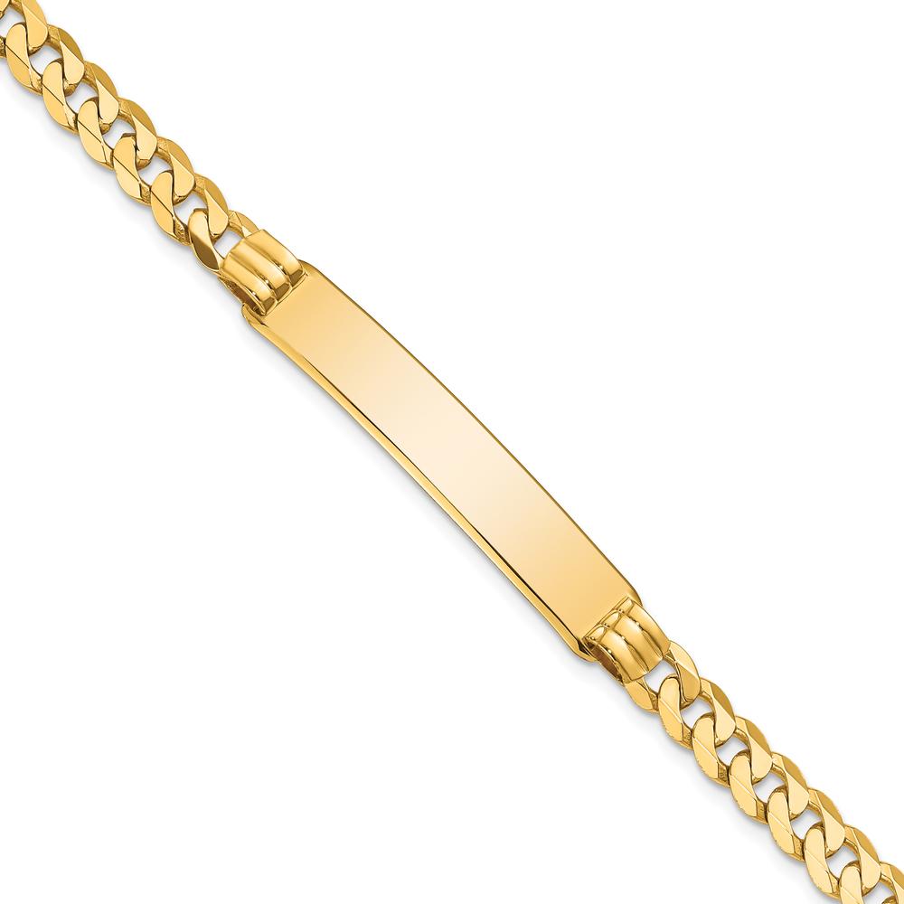14K Yellow Gold Polished Curb Link ID Bracelet with Solid Plate 8" by Oro Pregiato