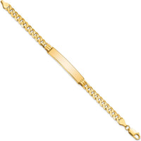 14K Yellow Gold Polished Curb Link ID Bracelet with Solid Plate 8" by Oro Pregiato