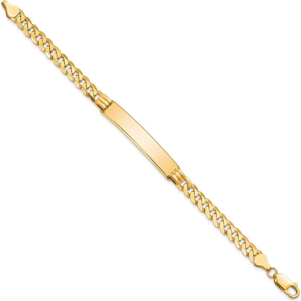 14K Yellow Gold Polished Curb Link ID Bracelet with Solid Plate 8" by Oro Pregiato