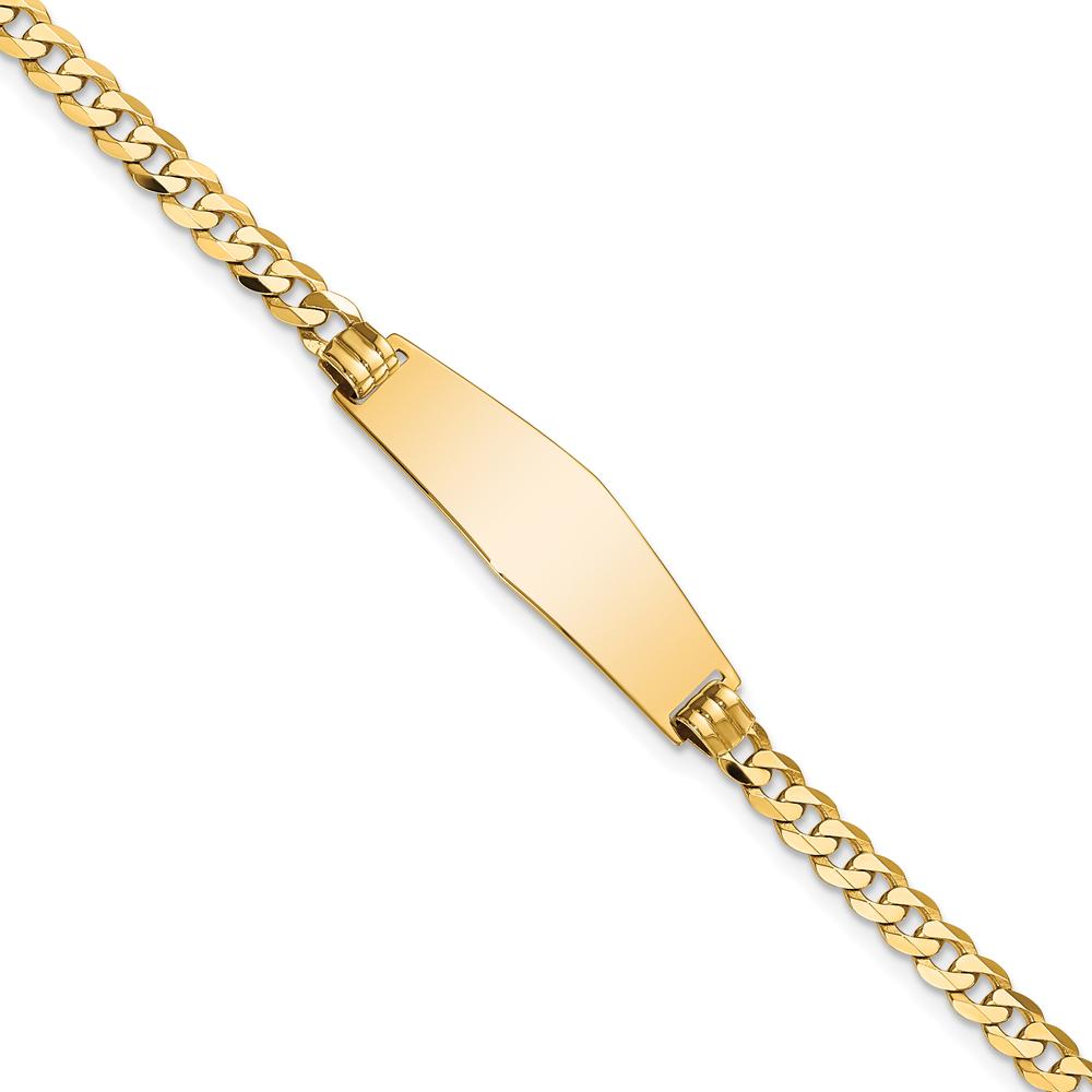 14K Yellow Gold Polished Curb Link ID Bracelet with Solid Plate Charm - 7" Length by Oro Pregiato