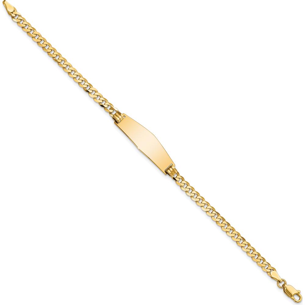 14K Yellow Gold Polished Curb Link ID Bracelet with Solid Plate Charm - 7" Length by Oro Pregiato