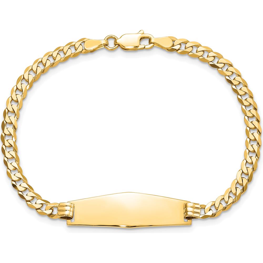 14K Yellow Gold Polished Curb Link ID Bracelet with Solid Plate Charm - 7" Length by Oro Pregiato