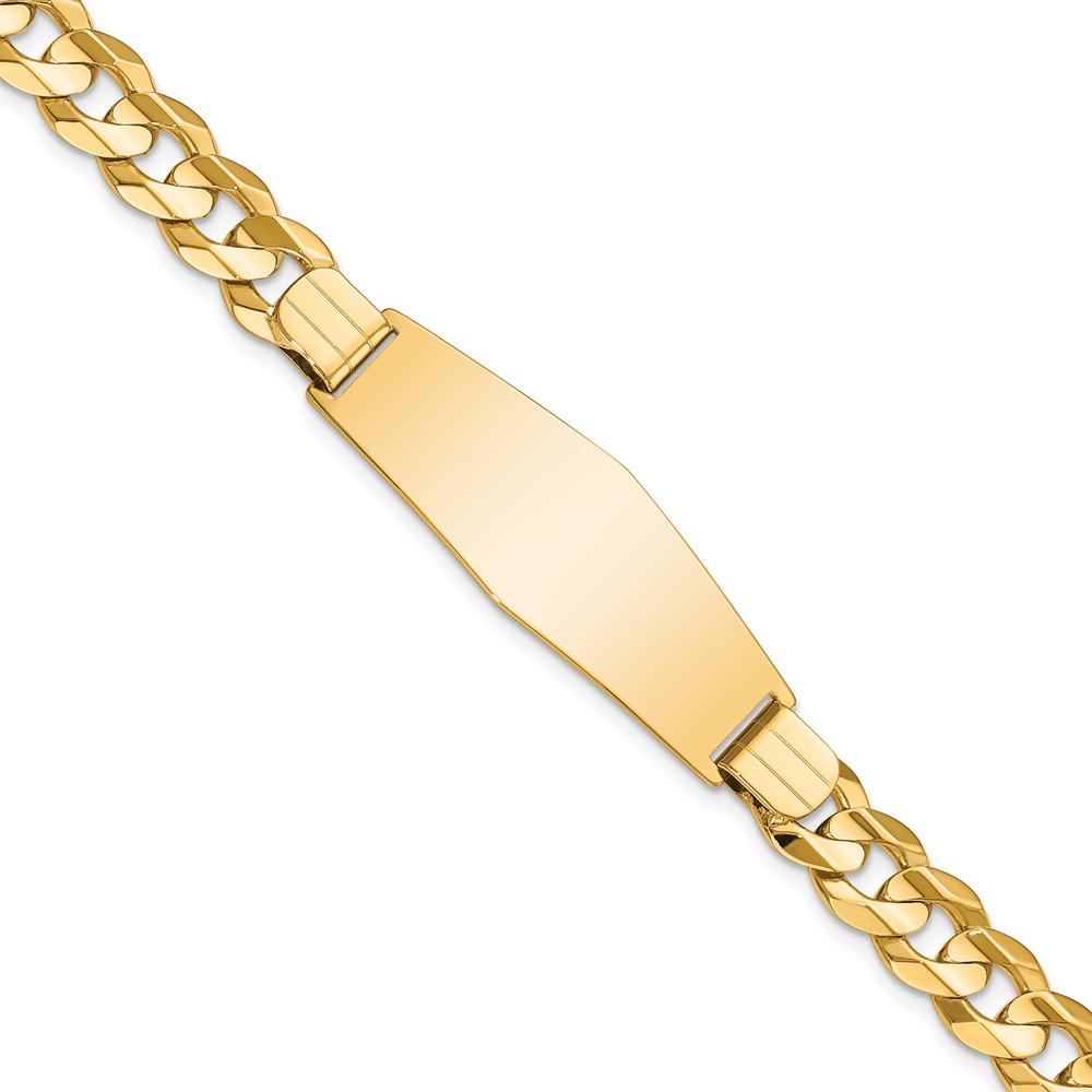 14K Yellow Gold Polished Curb Link ID Bracelet with Solid Plate Charm - 8" Length by Oro Pregiato