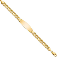 14K Yellow Gold Polished Curb Link ID Bracelet with Solid Plate Charm - 8" Length by Oro Pregiato