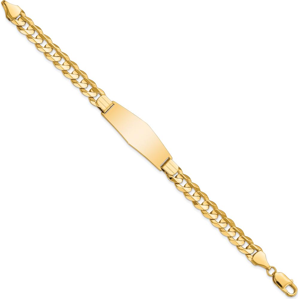 14K Yellow Gold Polished Curb Link ID Bracelet with Solid Plate Charm - 8" Length by Oro Pregiato