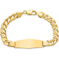 14K Yellow Gold Polished Curb Link ID Bracelet with Solid Plate Charm - 8" Length by Oro Pregiato