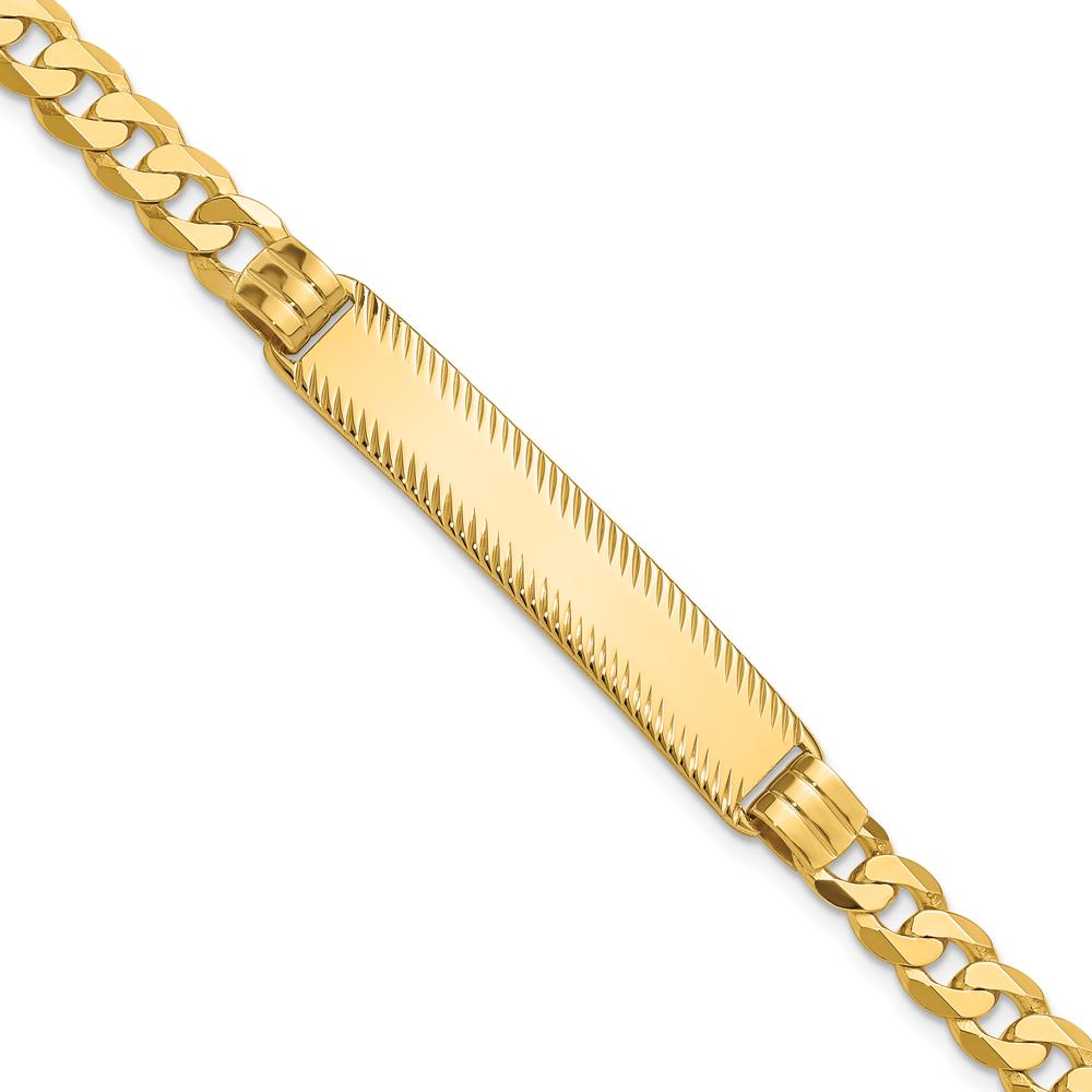 14K Yellow Gold Polished Curb Link ID Bracelet with Solid Plate - Personalized 7" Length by Oro Pregiato