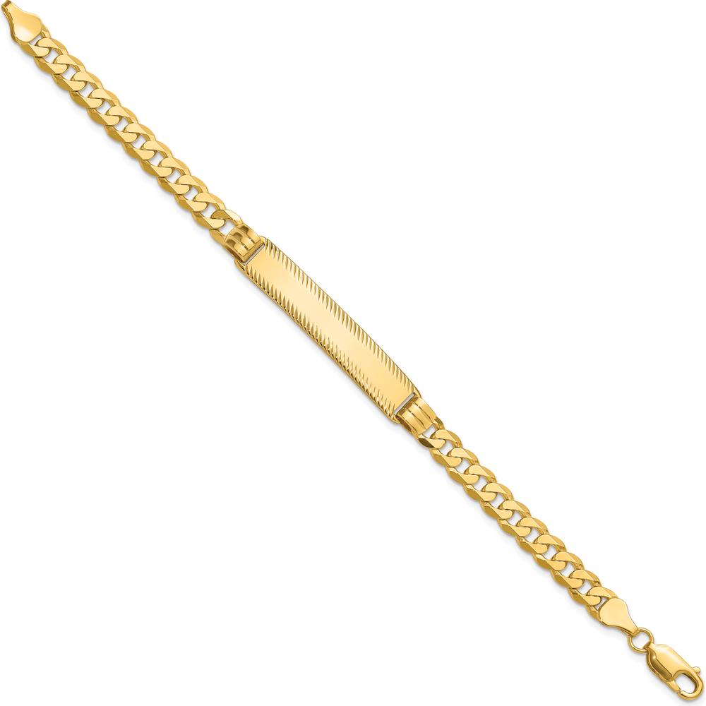 14K Yellow Gold Polished Curb Link ID Bracelet with Solid Plate - Personalized 7" Length by Oro Pregiato