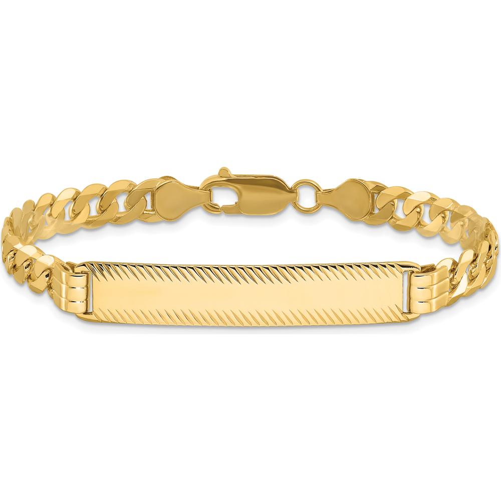 14K Yellow Gold Polished Curb Link ID Bracelet with Solid Plate - Personalized 7" Length by Oro Pregiato