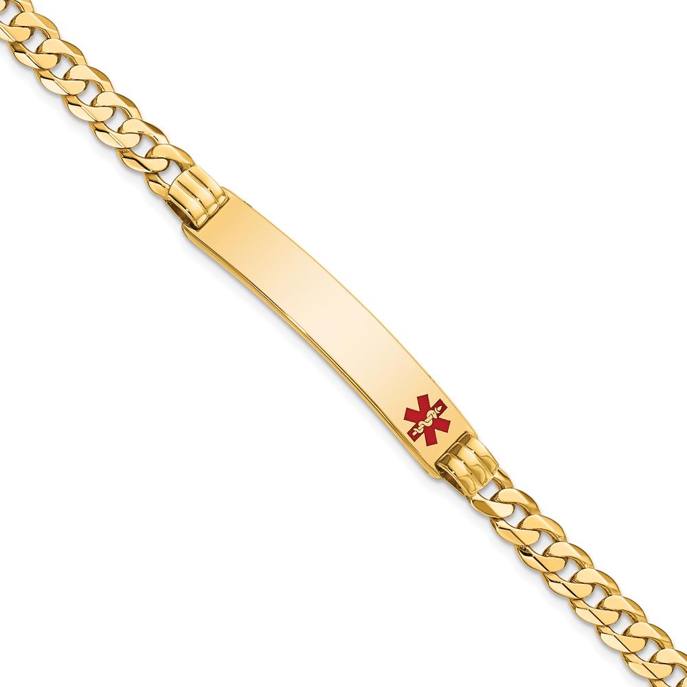 14K Yellow Gold Polished Curb Link Medical Alert Bracelet with Red Enamel Accent - 8" Length by Oro Pregiato