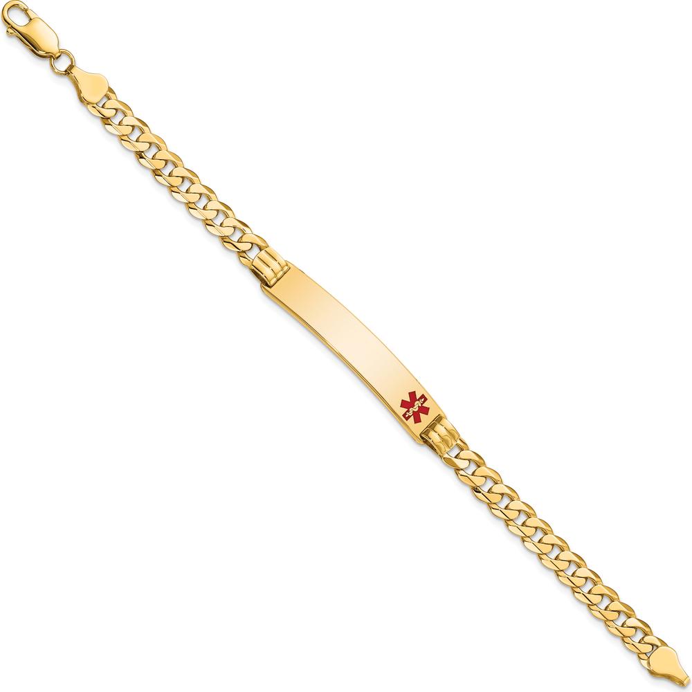 14K Yellow Gold Polished Curb Link Medical Alert Bracelet with Red Enamel Accent - 8" Length by Oro Pregiato