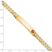 14K Yellow Gold Polished Curb Link Medical Alert Bracelet with Red Enamel Accent - 8" Length by Oro Pregiato