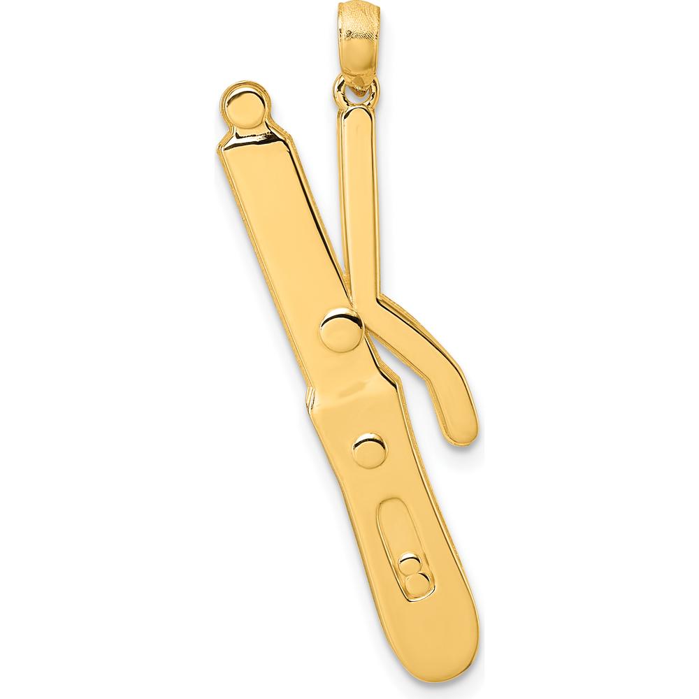 14K Yellow Gold Polished Curling Wand Pendant - 40.4mm Length by Oro Pregiato