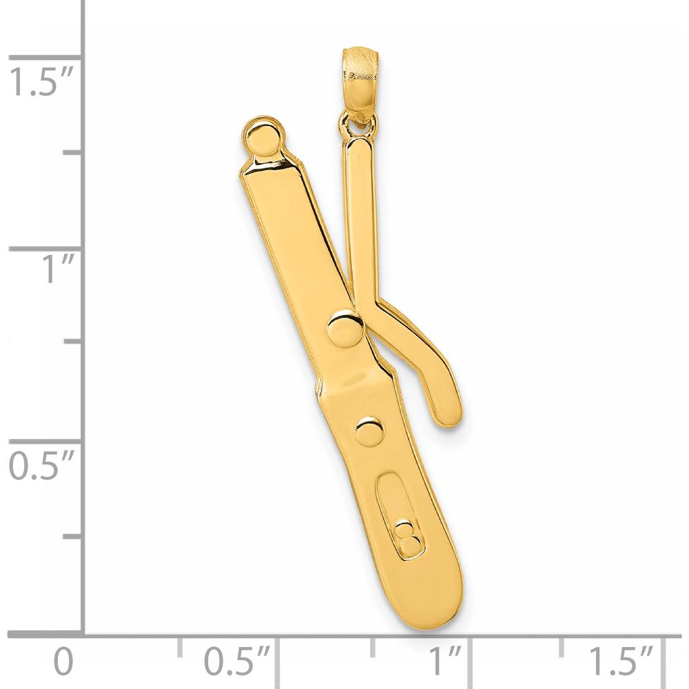 14K Yellow Gold Polished Curling Wand Pendant - 40.4mm Length by Oro Pregiato
