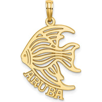 14K Yellow Gold Polished Cut-Out Angelfish Charm Pendant - Tropical Island Design by Oro Pregiato