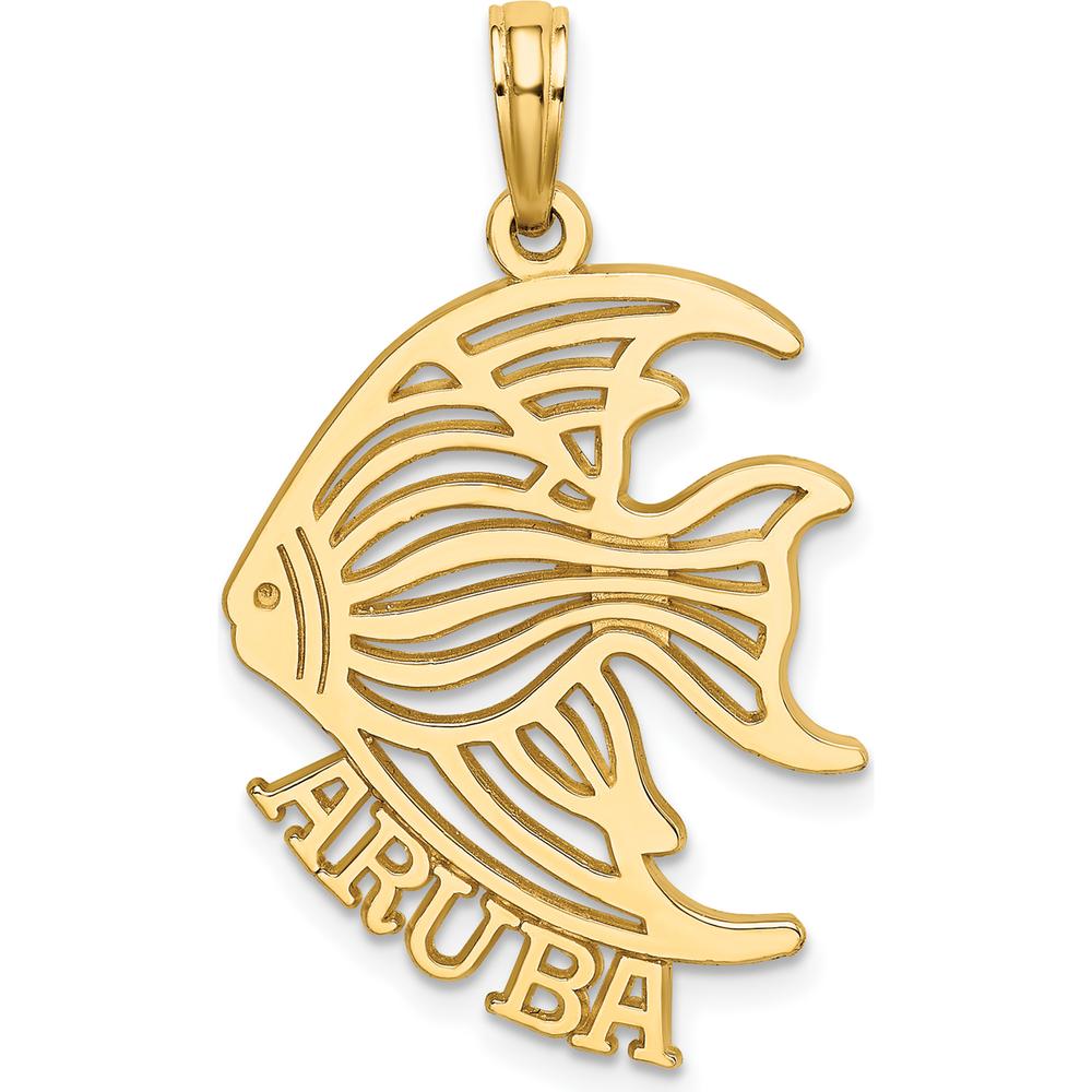 14K Yellow Gold Polished Cut-Out Angelfish Charm Pendant - Tropical Island Design by Oro Pregiato