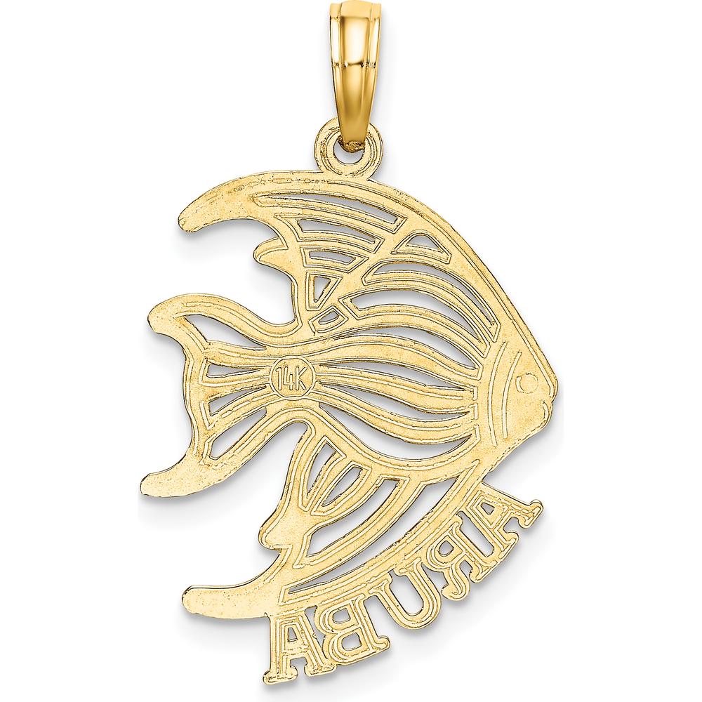14K Yellow Gold Polished Cut-Out Angelfish Charm Pendant - Tropical Island Design by Oro Pregiato