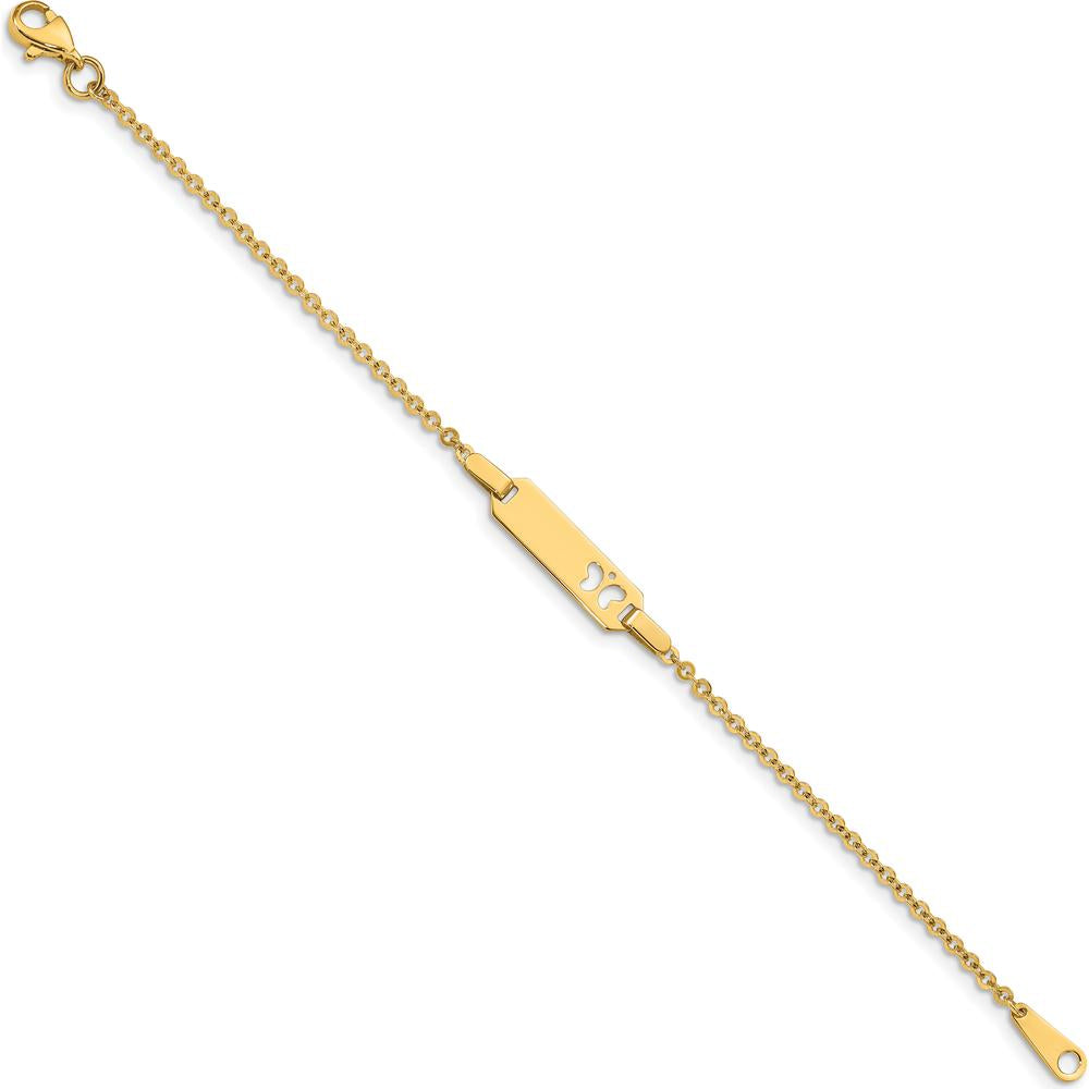 14K Yellow Gold Polished Cut-out Butterfly ID Bracelet for Children - Engravable Personalized Plate - 6 Inches by Oro Pregiato