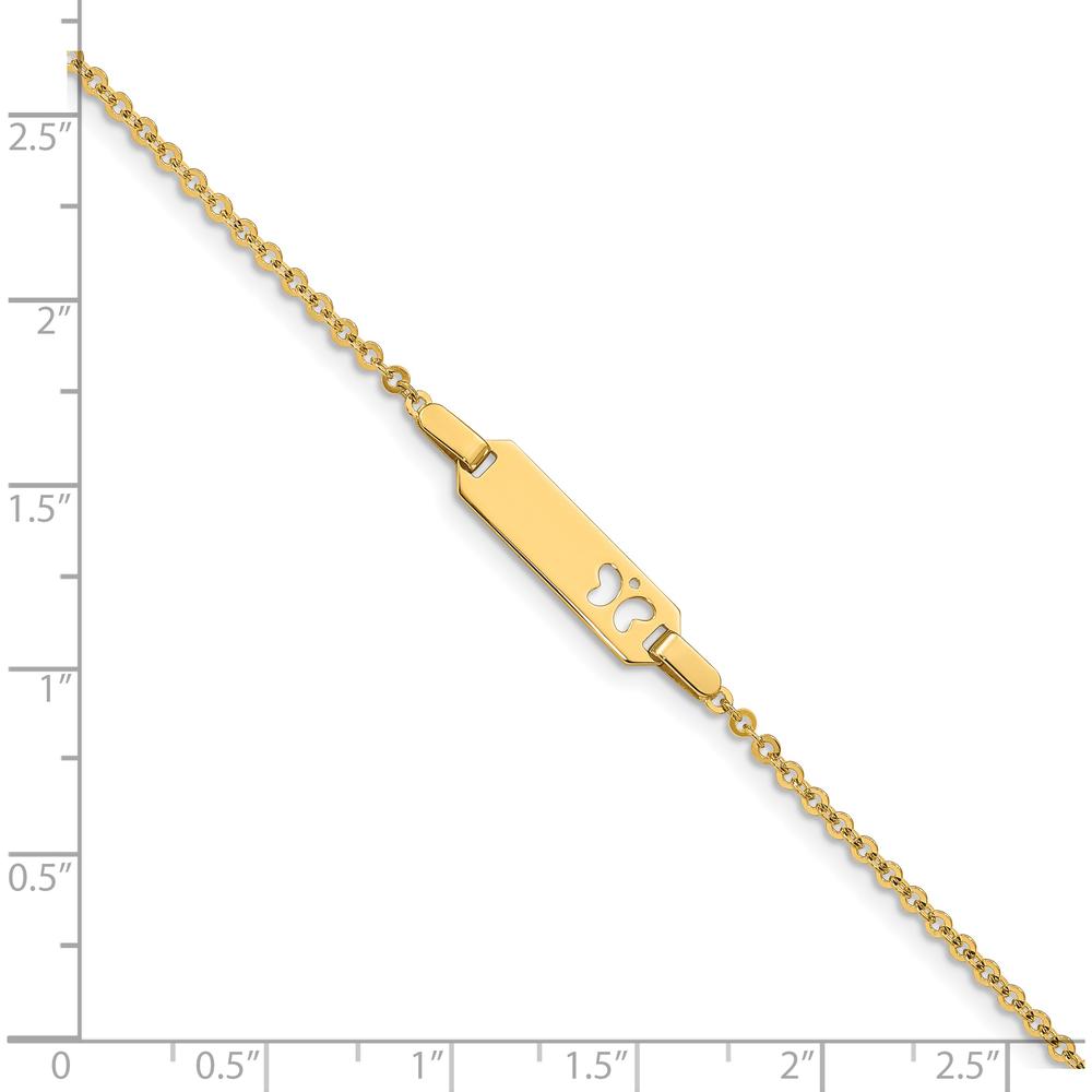 14K Yellow Gold Polished Cut-out Butterfly ID Bracelet for Children - Engravable Personalized Plate - 6 Inches by Oro Pregiato