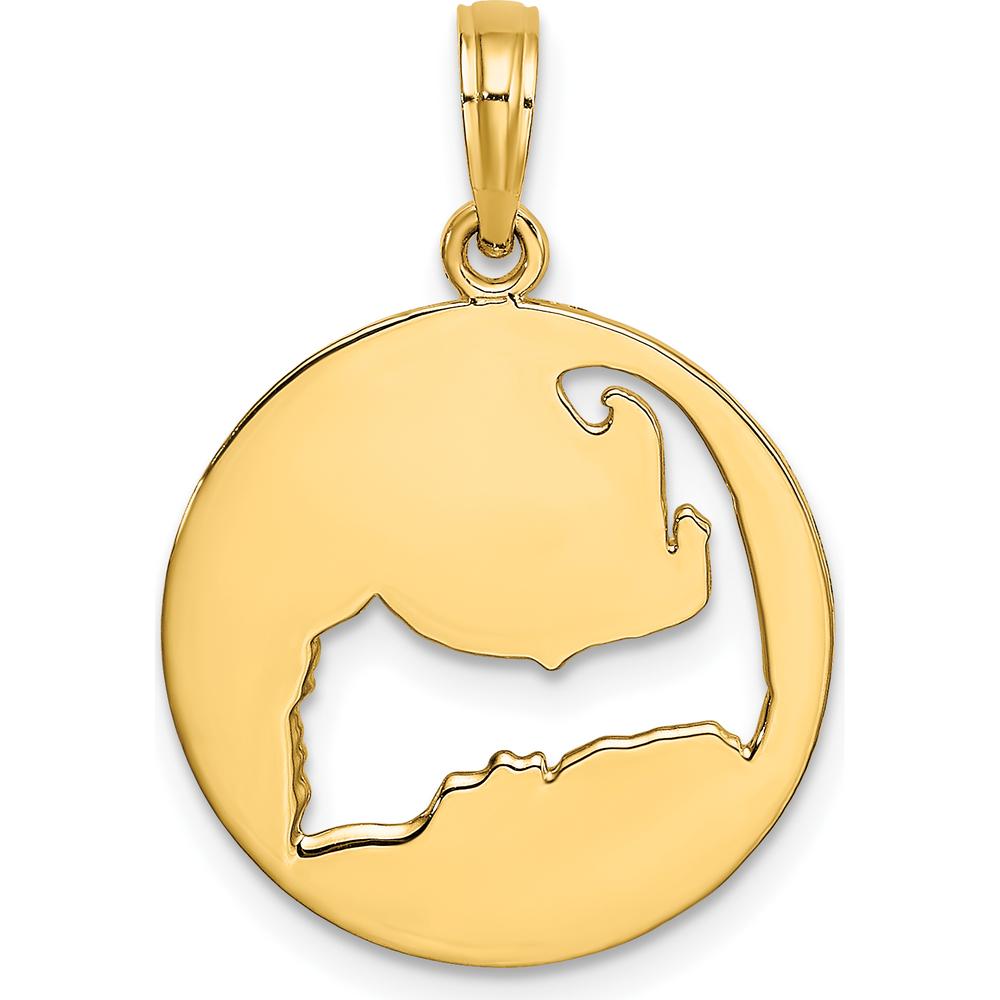 14K Yellow Gold Polished Cut-Out Cape Cod Map Charm Pendant by Oro Pregiato
