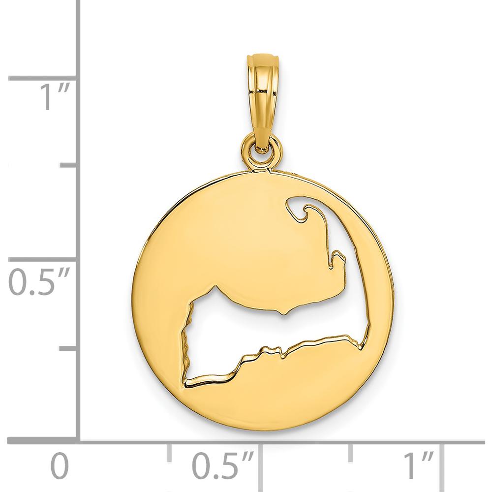14K Yellow Gold Polished Cut-Out Cape Cod Map Charm Pendant by Oro Pregiato