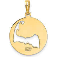 14K Yellow Gold Polished Cut-Out Cape Cod Map Charm Pendant by Oro Pregiato
