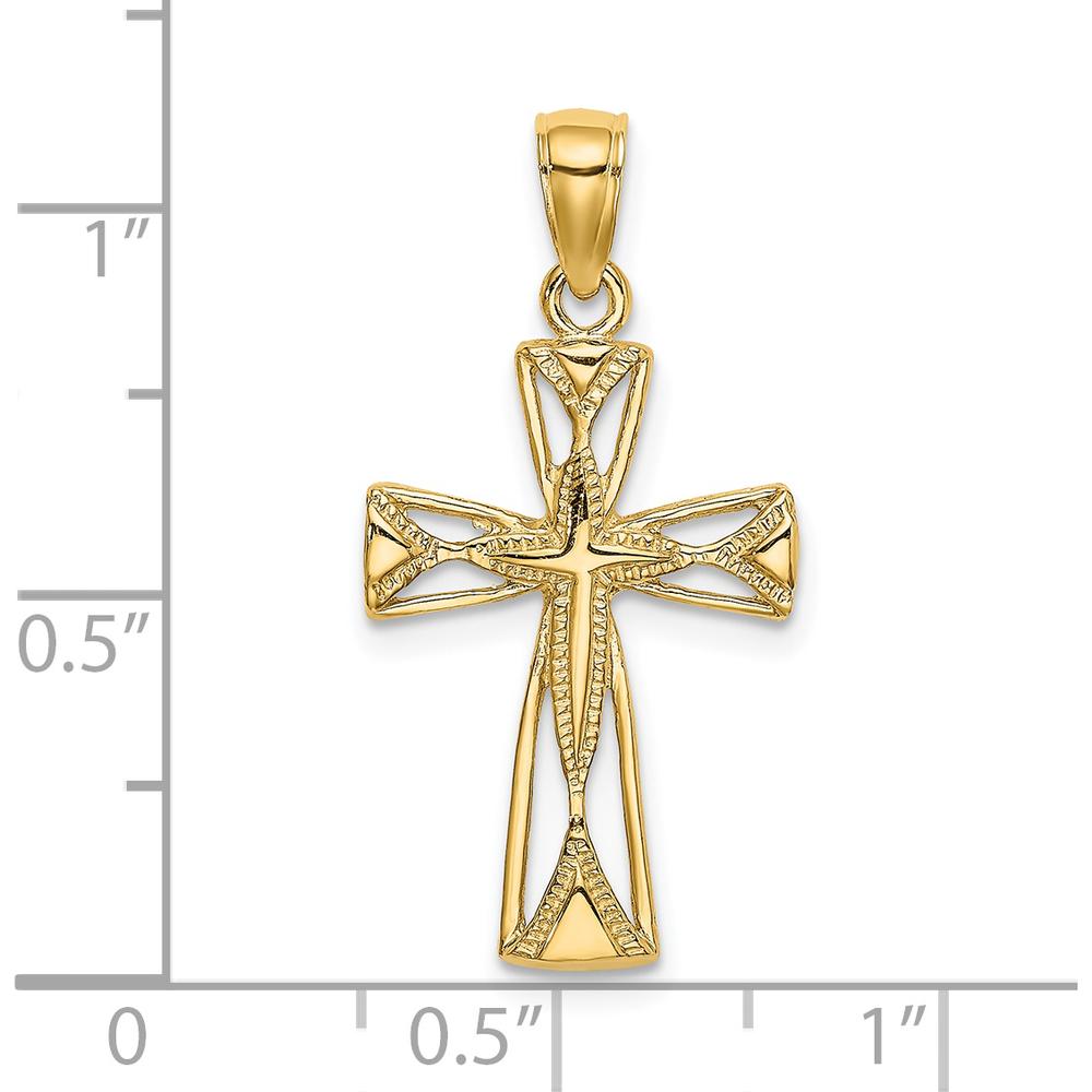 14K Yellow Gold Polished Cut-Out Cross Charm with Triangle Ends - 22.65mm Length by Oro Pregiato