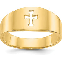 14K Yellow Gold Polished Cut-out Cross Ring - Modern Faith Design with Tapered Band by Oro Pregiato