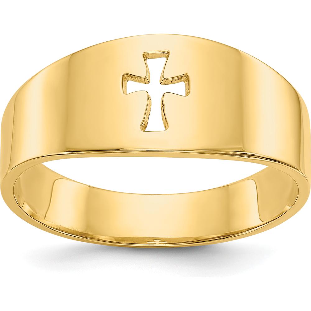 14K Yellow Gold Polished Cut-out Cross Ring - Modern Faith Design with Tapered Band by Oro Pregiato