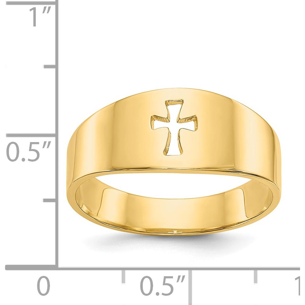 14K Yellow Gold Polished Cut-out Cross Ring - Modern Faith Design with Tapered Band by Oro Pregiato