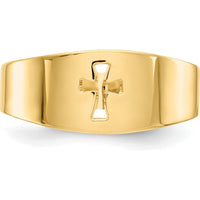 14K Yellow Gold Polished Cut-out Cross Ring - Modern Faith Design with Tapered Band by Oro Pregiato