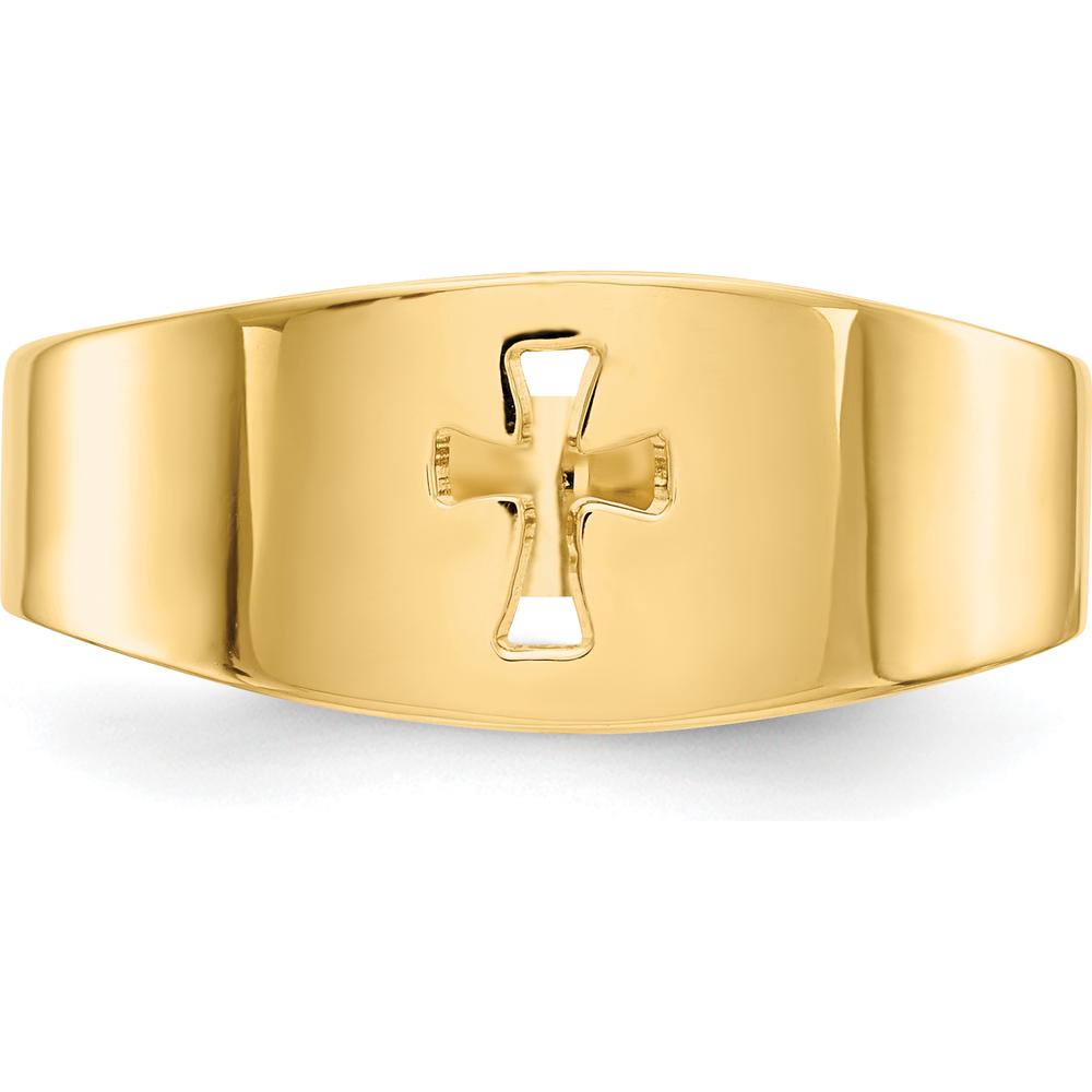 14K Yellow Gold Polished Cut-out Cross Ring - Modern Faith Design with Tapered Band by Oro Pregiato