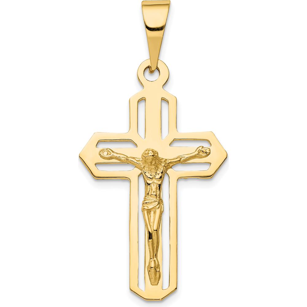 14K Yellow Gold Polished Cut-out Crucifix Pendant - 47mm x 22mm by Oro Pregiato