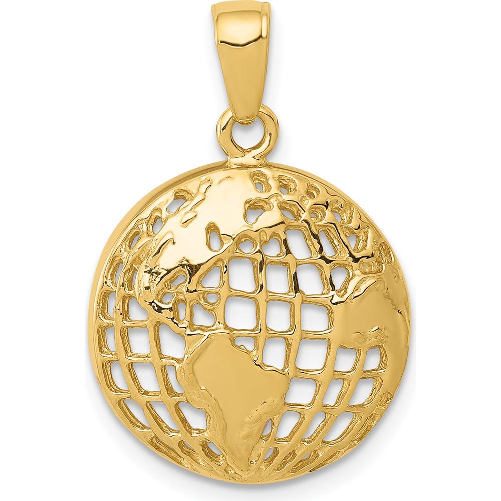 14K Yellow Gold Polished Cut-out Globe Pendant - 24.5mm Length, 16mm Width by Oro Pregiato