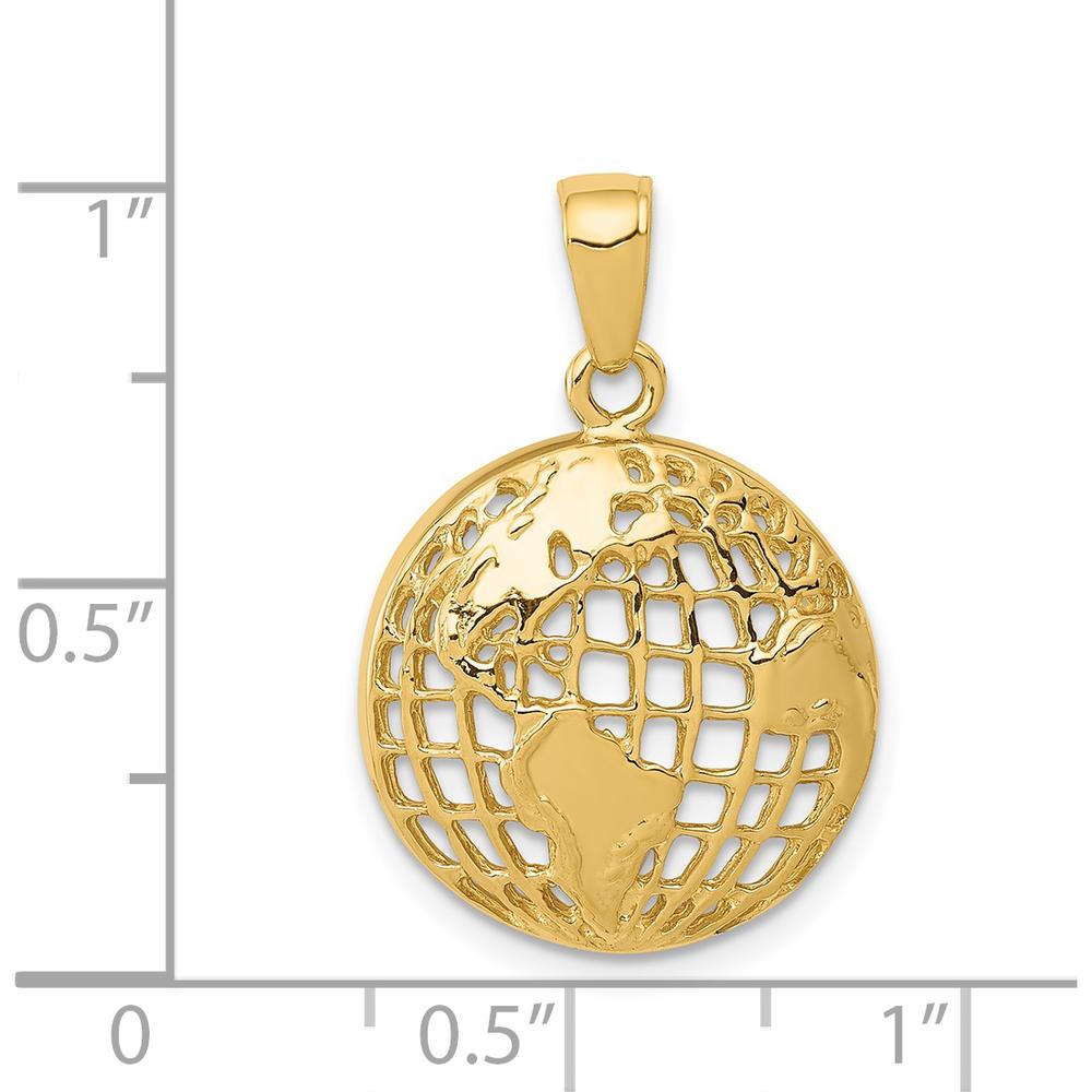 14K Yellow Gold Polished Cut-out Globe Pendant - 24.5mm Length, 16mm Width by Oro Pregiato