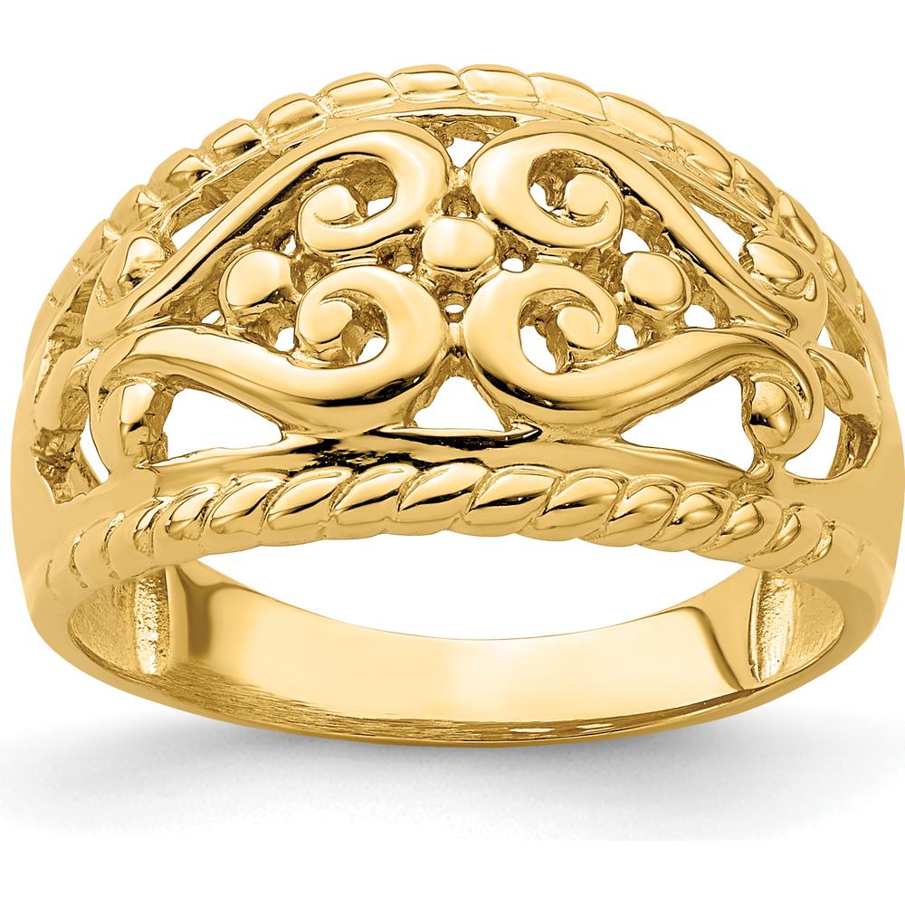 14K Yellow Gold Polished Cut-Out Heart Design Domed Band Ring by 0
