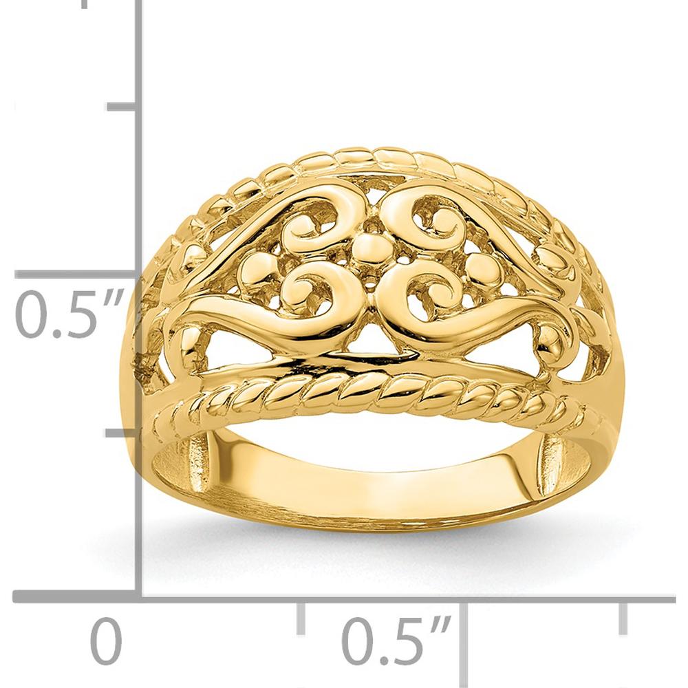 14K Yellow Gold Polished Cut-Out Heart Design Domed Band Ring by 0