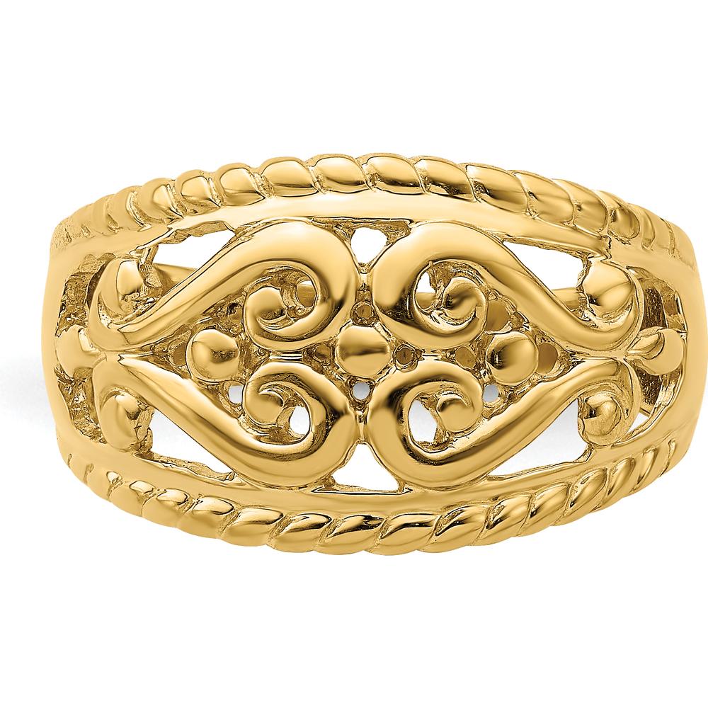 14K Yellow Gold Polished Cut-Out Heart Design Domed Band Ring by 0